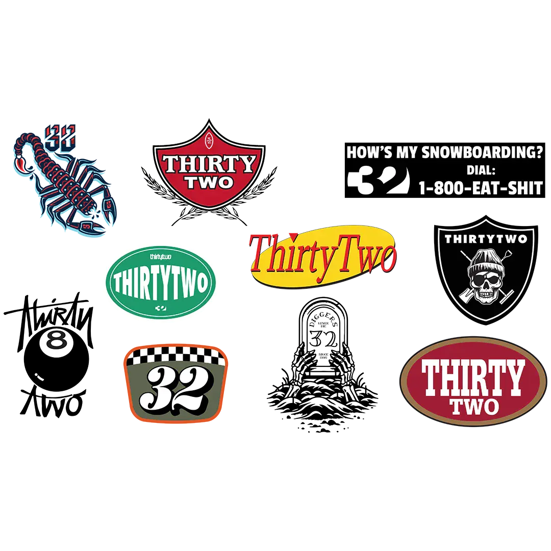 32 ASSORTED STICKER PACK Decal/Sticker ThirtyTwo ASSORTED / ONE SIZE Rider Driven Snowboarding Snow Premium PON.ASP.NC.OS 7630949196767