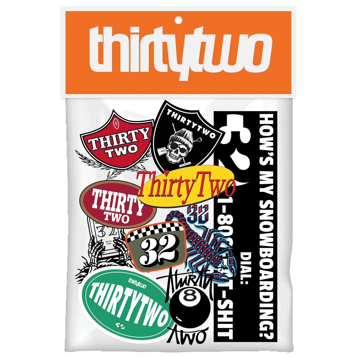 32 ASSORTED STICKER PACK Decal/Sticker ThirtyTwo ASSORTED / ONE SIZE Rider Driven Snowboarding Snow Premium PON.ASP.NC.OS 7630949196767